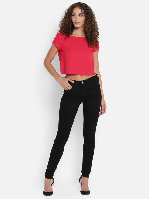 PINK RUCHED BACK CROP TOP