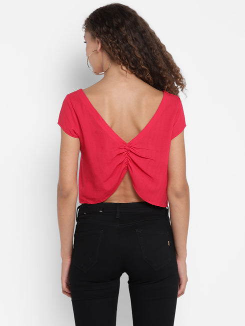 PINK RUCHED BACK CROP TOP