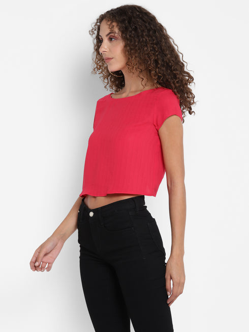 PINK RUCHED BACK CROP TOP