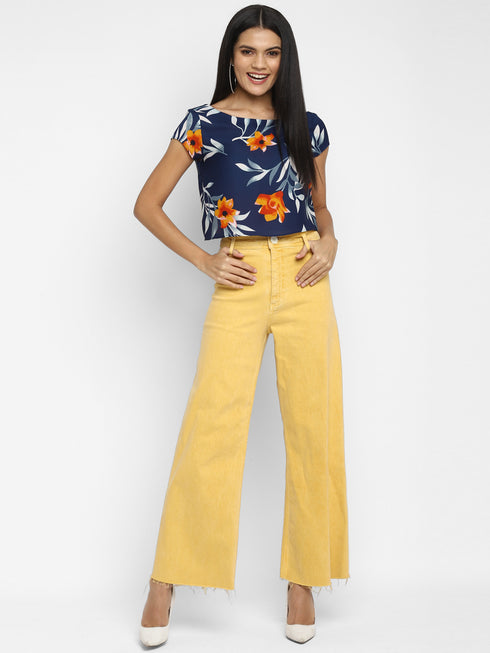 FLORAL RUCHED BACK CROP TOP