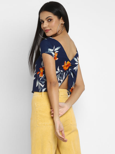 FLORAL RUCHED BACK CROP TOP