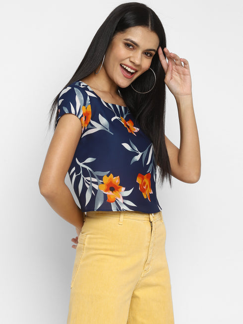 FLORAL RUCHED BACK CROP TOP