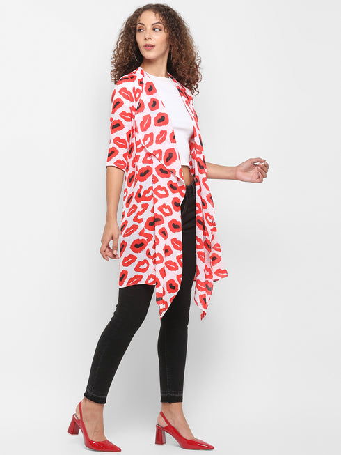 LIP PRINT DRAPE FRONT LONGLINE JACKET