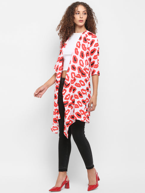 LIP PRINT DRAPE FRONT LONGLINE JACKET