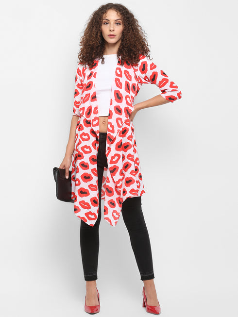 LIP PRINT DRAPE FRONT LONGLINE JACKET