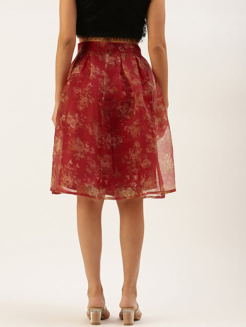 FLORAL ORGANZA BOX PLEAT MIDI SKIRT