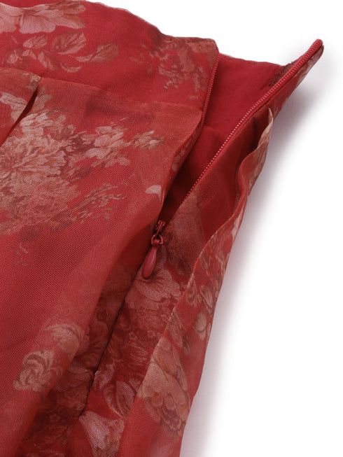 FLORAL ORGANZA BOX PLEAT MIDI SKIRT