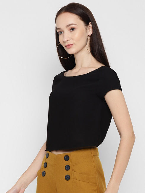 BLACK RUCHED BACK CROP TOP