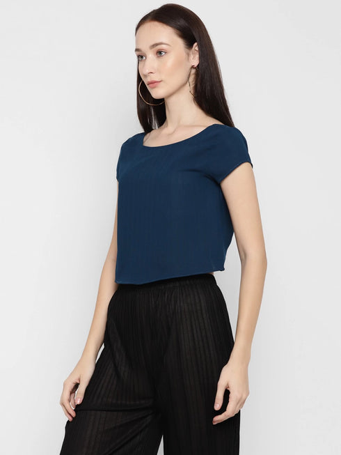 TEAL RUCHED BACK CROP TOP